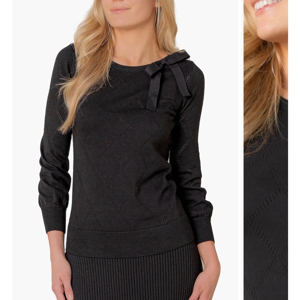 GOTS CERTIFIED ORGANIC COTTON Hope and Henry Black Women's Bow Knit Sweater NWOT